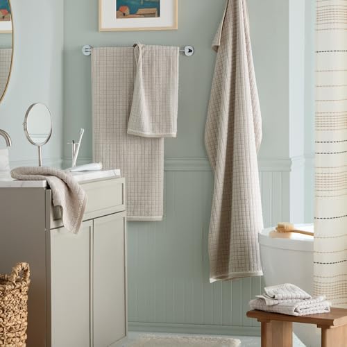 TOWN & COUNTRY EVERYDAY 6-Piece Textured Windowpane Set, 2-Bath Towels, 2-Hand Towels, 2-Washcloths, 100% Cotton, Plush & Absorbent 550GSM, Beige - color: Beige