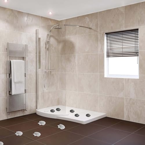 12 Pcs White and Black Bathtub Stickers Non Slip | Shell Shaped, Safety Shower Treads, Adhesive, For Bathroom Bathtub & Shower Floor - color: White and Black