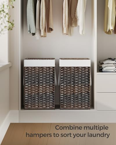 SONGMICS Laundry Hamper with Lid, 17.2 Gallon (65 L) Synthetic Rattan Clothes Laundry Basket with Lid and Handles, Foldable, Removable Liner, Chestnut Brown ULCB165K01 - color: Chestnut Brown, size: 65 L
