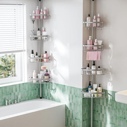 Basket G silver Fits Corner Shower Caddy Tension Pole Only: 1 Pack Stainless Steel Waterproof Bathroom Storage Basket - Large Size 7.68" D x 12.4" W x 3" H