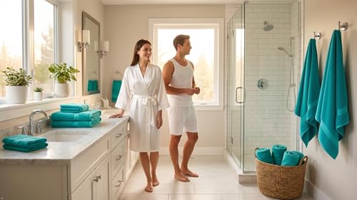 CRAFTBERRY- 6 Piece Cotton Bath Towel Set- 2 Bath - 2 Hand - 2 Face, Teal | 100% Cotton • Thick & Plush • Hotel Quality • Ultra Soft • Highly Absorbent • Quick Dry • Low Lint • Machine Washable - color: Teal