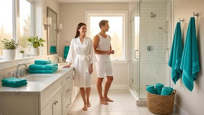 CRAFTBERRY- 6 Piece Cotton Bath Towel Set- 2 Bath - 2 Hand - 2 Face, Teal | 100% Cotton • Thick & Plush • Hotel Quality • Ultra Soft • Highly Absorbent • Quick Dry • Low Lint • Machine Washable - color: Teal