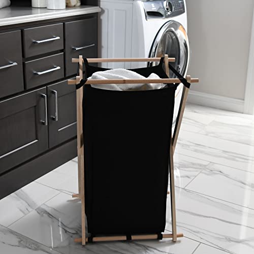 Household Essentials X-Frame Wood Laundry Hamper, Folding Wood Frame with Washable Poly-Cotton Bag,Black, Large - color: Black, style: Hamper