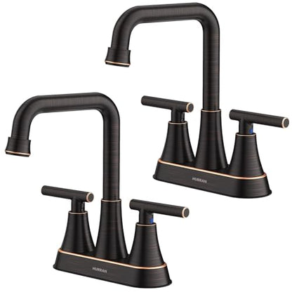 Oil Rubbed Bronze 4 inch Centerset Bathroom Faucets for Sink 2 Hole | Bathroom Sink Faucet with Pop-up Drain and Supply Lines, Stainless Steel 2-Handle Centerset Faucet for Vanity RV Restroom - color: Oil Rubbed Bronze X2