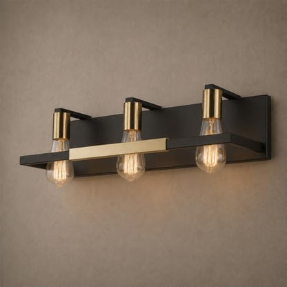 Hamilyeah Rustic Bathroom Light Fixtures Over Mirror, Matte Black and Gold Vanity Lights for Bathroom, 3 Light Vintage Wall Lighting Fixtures,Industrial Kitchen Wall Mounted Lighting
