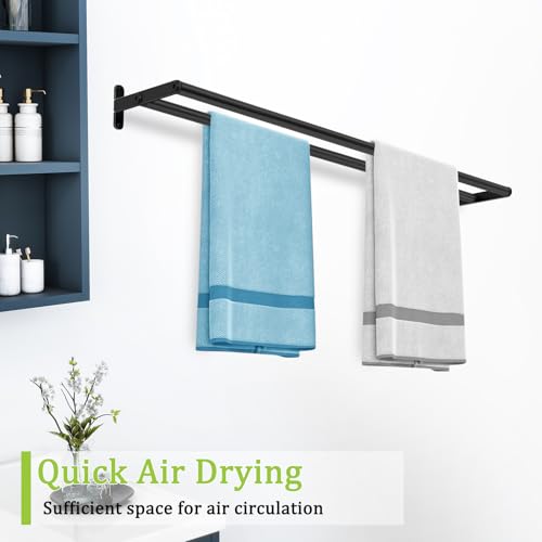Double Towel Bar, 32 Inch Towel Racks for Bathroom, Stainless Steel Bathroom Towel Holder, Towel Rack Wall Mounted Towel Hanger Towel Rod, Matte Black - size: 32 Inch