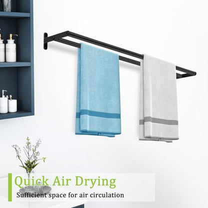 Double Towel Bar, 32 Inch Towel Racks for Bathroom, Stainless Steel Bathroom Towel Holder, Towel Rack Wall Mounted Towel Hanger Towel Rod, Matte Black - size: 32 Inch