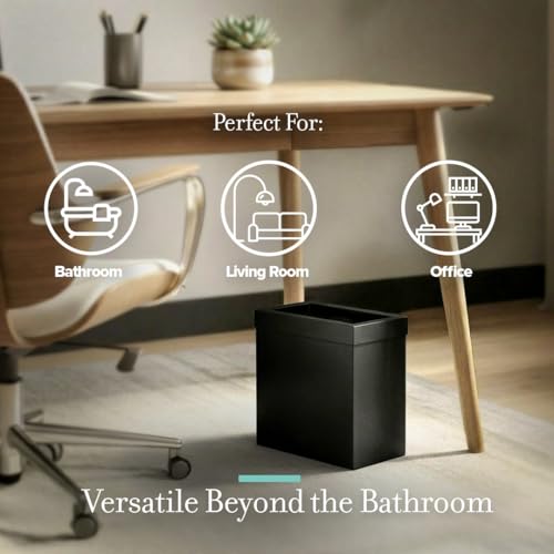 Gatco Small Bathroom Trash Can with Lid, Rectangle 3 Gallon Stainless Steel Wastebasket, Under Sink, Matte Black, for Bathroom, Bedroom, Office (1918) - color: Matte Black