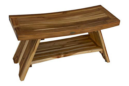 EcoDecors Serenity 35-Inch Teak Shower Bench with Shelf, 300 lb | Easy assembly and elegant teak design create a functional shower bench for inside shower use with spa-inspired style - size: 35" shelf