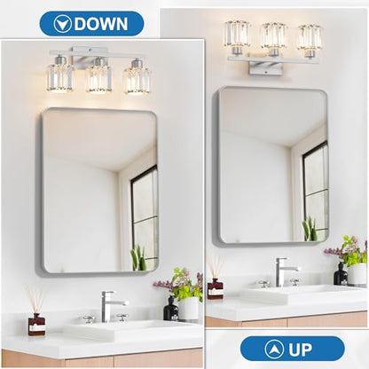 comzler 3-Light Bathroom Light Fixtures Over Mirror, Brushed Nickel Crystal Wall Sconce with E26 Base for Mirror Kitchen Living Room Bathroom, Round Crystal Shades (Bulbs Excluded) - size: Round
