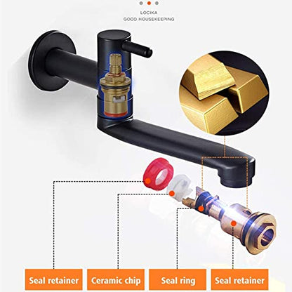 Wall-Mounted Black Cold Water Faucet Washing Machine Mop Pool Garden Taps (31cm) - size: 31cm