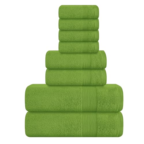 8 Piece Towel Set 100% Ring Spun Cotton, 2 Bath Towels 27x54, 2 Hand Towels 16x28 and 4 Washcloths 13x13 - Ultra Soft Highly Absorbent Machine Washable Hotel Spa Quality - Green - color: Green, size: 8 Piece Towel Set