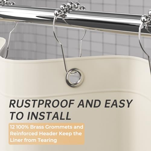 AmazerBath Beige Shower Curtain Liner Plastic, 8G PEVA Shower Liner Cream, Heavy Duty Shower Curtains for Bathroom, Cream Shower Curtain Waterproof 72x72 with 3 Weighted Stones and 12 Grommets - color: Beige, size: 72"W x 72"L (Pack of 1)