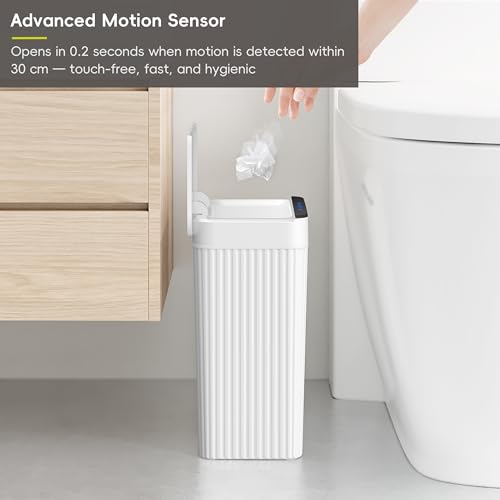EKO Brio 10L/2.6 Gallon Motion Sensor Trash Can, Automatic Touchless Bathroom Garbage Bin, Waterproof Smart Trash Can for Kitchen, Bedroom, and Office, White - size: Brio 10L- Glacier White