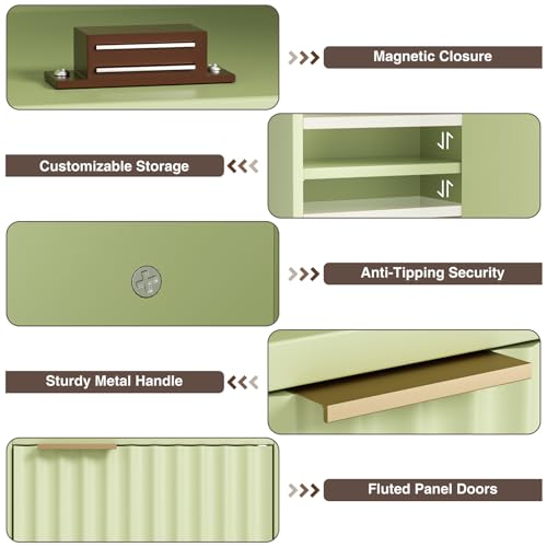 AKMAKM 59.1" Tall Slim Bathroom Storage Cabinet Green | Freestanding or Wall Mounted Modular Cabinet, Fluted Panel Linen Tower with Adjustable Shelves for Small Spaces - color: Green