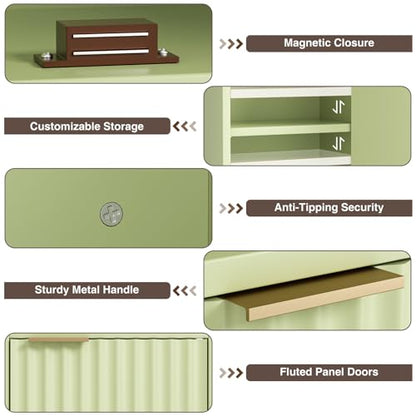 AKMAKM 59.1" Tall Slim Bathroom Storage Cabinet Green | Freestanding or Wall Mounted Modular Cabinet, Fluted Panel Linen Tower with Adjustable Shelves for Small Spaces - color: Green