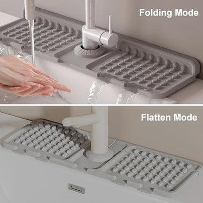 Folding Faucet Draining Mat, Kitchen Sink Splash Guard, Bathroom Sink Faucet Mat, Silicone Faucet Guard Draining Mat for Sink Area, 90° Foldable Faucet Draining Mat, 6° Slope Fast Self-draining - color: Light Gray