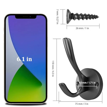 Black Towel Hook Black Towel Hooks for Bathrooms 2 Pack Coat Hook Wall Hook for Hanging and Hat Hooks Towel Hooks for Wall Hooks for Coats Heavy Duty Hook for Hanging Coats Bedroom