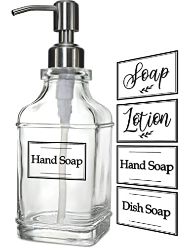 JASAI Antique Design Soap Dispenser with Rust Proof 304 Stainless Steel Pump, Refillable Glass Soap Dispenser with 10Pcs Clear Stickers, Premium Kitchen & Bathroom Soap Dispenser | Refillable Glass Soap Dispenser with 10Pcs Clear Stickers, Premium Kitchen