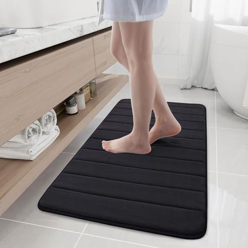 Buganda Memory Foam Bath Mat 44 x 24, Ultra Soft Absorbent Bathroom Rugs | Black, Machine Washable Quick Dry Bath Mats for Bathroom Floor, Shower and Tub, Home Decor Accessories - color: Black, size: 44" X 24"