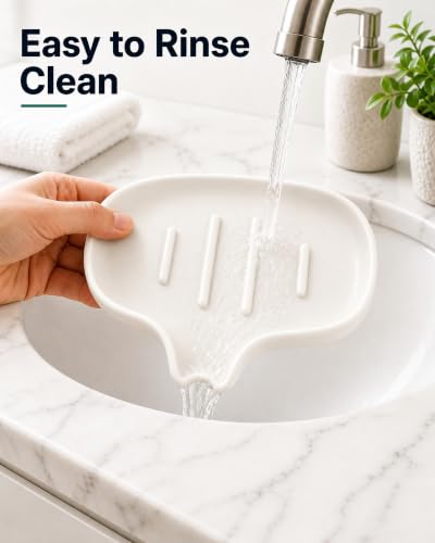 3 Pack Soap Bar Holder, AIMAIAIMAI Self Draining Soap Dish, Quick Drainage, Soap Dishes for Bathroom, Shower, Silicone Soap Tray for Kitchen, Dishwasher Safe (White) - color: White
