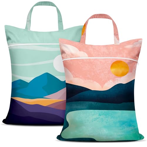 2 Pcs Large Travel Laundry Bags - Waterproof with Handle, Washable Dirty Clothes Bags for Travel, Wet & Dry Use, Bathing Suit & Gym Clothes Laundry, Swimming Pool & College Dorm - color: Landscape