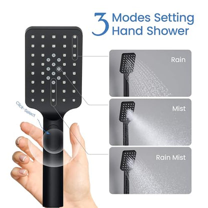 KIBI Cube 2-Function Wall Mounted Rain Shower Column | Bathroom Shower Faucet System with Solid Brass Rough-In Valve, 10" Rain Shower Head | Easy Temperature Control (Matte Black, KSC404) - color: Matte Black