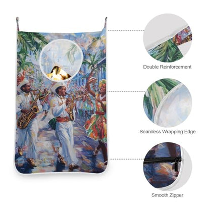 1PC Hanging Laundry Hamper Bag Over the Door Laundry Hamper Wall Hamper Large Dirty Clothes Hamper with Stainless Steel Hooks 29.5x20Inch Blue Music Party Mardi Gras - color: Blue Music Party Mardi Gras, size: 1 PC