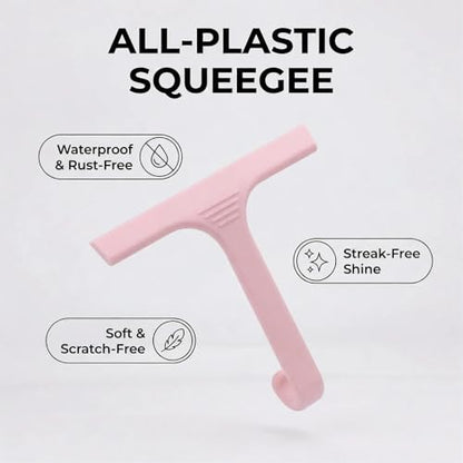 Silicone Shower Squeegee - All-in-One Design with Built-in Hook, 10 Inch Streak-Free Bathroom and car Cleaner for Glass Doors, Mirrors, Windows, Tiles Pink - color: Pink