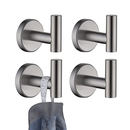 JQK Bathroom Towel Hook, Coat Robe Clothes Bath Wall Hooks for Kitchen Garage SUS 304 Stainless Steel Thick 0.8mm, 4 Pack Brushed Finish, TH100-BN-P4 - color: Brushed, size: 4 Pack