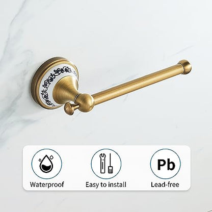 Toilet Paper Holder, Bathroom Toilet Paper Roll Holder Antique Bronze Brass Wall Mounted Bathroom Hardware Accessories,Porcelain Design - color: Toilet Paper Holder