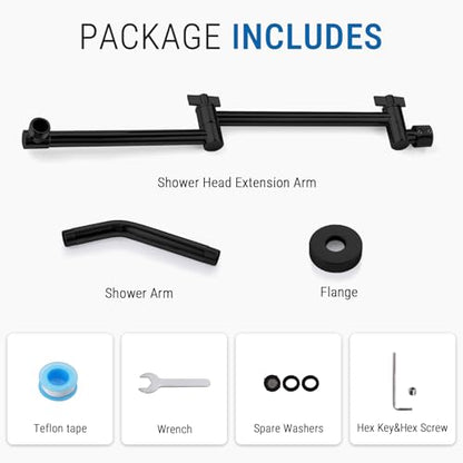 G-Promise 16 Inch Shower Extender with 6 Inch Arm and Flange(Matte Black) | Solid Brass Construction, Height and Angle Adjustable, Standard Connection Thread, All Installation Tools Included - color: Matte Black, style: 16 Inch