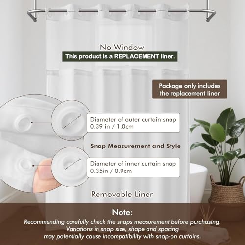 Barossa Design 70x54 Snap-in Shower Curtain Replacement Liner White | 2 Bottom Magnets, Fabric, Removable, Water Repellent, Machine Washable, Hotel Style, 70" W x 54" H Inner Liner - color: White, size: 70"W x 54"L (Pack of 1)