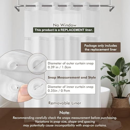 Barossa Design 70x54 Snap-in Shower Curtain Replacement Liner White | 2 Bottom Magnets, Fabric, Removable, Water Repellent, Machine Washable, Hotel Style, 70" W x 54" H Inner Liner - color: White, size: 70"W x 54"L (Pack of 1)