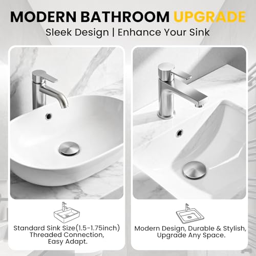 Pop up Bathroom Sink Drain with Overflow, Removable Stainless Steel Hair Catcher, Fits 1.5-1.75", Brushed Nickel Stainless Steel Bathroom Sink Stopper for Vanity Vessel Sink Drain Stopper - color: Brushed Nickel, style: Big Popup Cap