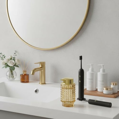 Foaming Soap Dispenser, Amber Glass Foam Soap Dispenser with Gold Pump, 12 Oz Refillable Bathroom Lotion Container Pump Bottle for Bathroom Kitchen Countertop - color: Amber