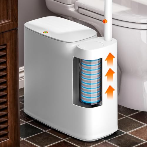 CTIME 3 in 1 Bathroom Trash can with toilert Brush,12 Refills | 3 in 1,modern bathroom, 12 Refills,bathroom, toilet