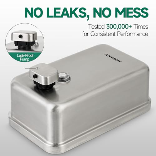 anydry Commercial Soap Dispenser Wall Mounted 37oz Brushed Stainless Steel | Liquid Hand Soap Dispenser, Ideal for Commercial Bathroom, Large Capacity, Easy Refill, Leak-Proof Pump, Stable Installation - color: Brushed