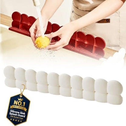 Silicone Sink Splash Guard with Suction Cups for Kitchen Faucet Area | Flexible Water Barrier for Bathroom Counters, Backsplash Edges, Tubs, Bathtubs and Countertop Splash Control(Matte White) - color: Matte White