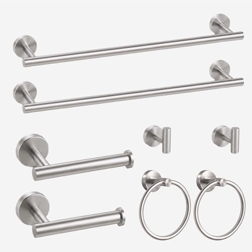 8 Pieces Bathroom Hardware Set, SUS304 Stainless Steel 24 Inch Bath Towel Bar Set, Round Bathroom Accessories Kit Wall Mounted Towel Holder (Brushed Nickel) - color: Brushed Nickel