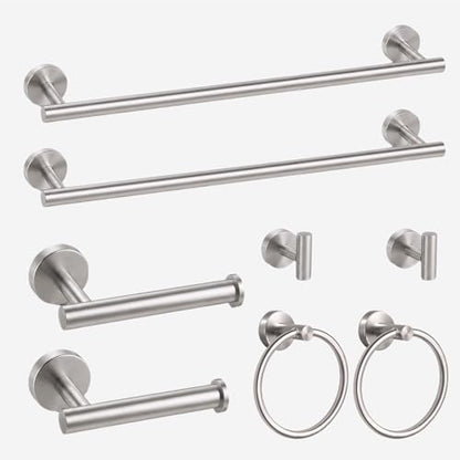 8 Pieces Bathroom Hardware Set, SUS304 Stainless Steel 24 Inch Bath Towel Bar Set, Round Bathroom Accessories Kit Wall Mounted Towel Holder (Brushed Nickel) - color: Brushed Nickel