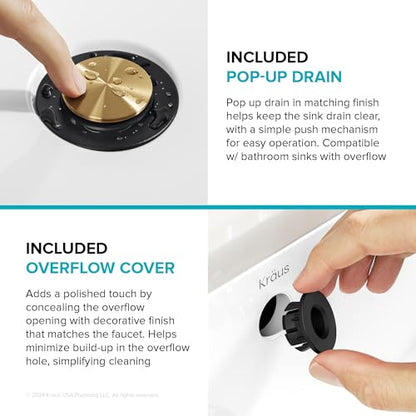 KRAUS Indy Single Handle One Hole Bathroom Sink Faucet in Spot-Free Brushed Brass/Matte Black, KBF-1411SFBBMB - color: Spot Free Brushed Brass/Matte Black, style: Basin + Pop-Up Drain