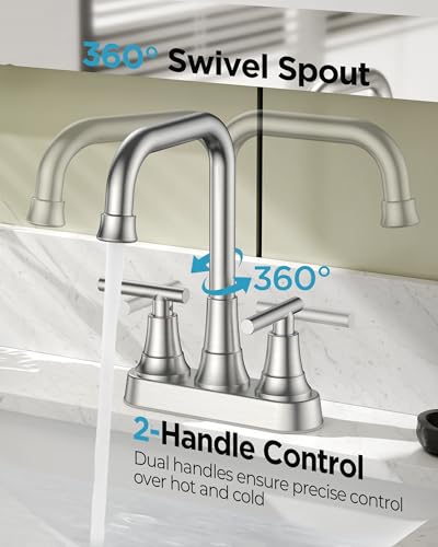 FORIOUS 2 Hole Brushed Nickel Centerset Bathroom Faucet 4 Inch for Rv Sink | 4 Inch Centerset Bathroom Faucet Brushed Nickel, 2 Handle Brushed Nickel Faucet for Bathroom Sink with Pop Up Drain Assembly - color: Brushed Silver