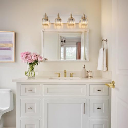 Crystal Bathroom Light Gold Chrome 4-Light Modern Bathroom Vanity Fixtures Over Mirror Square Crystal Wall Sconce - color: Gold Chrome-Square Shade, size: 4-Light