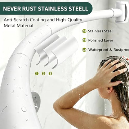 White Curved Shower Curtain Rod for Bathroom 33-78 In Adjustable Curved Shower Rod, RustProof Stainless Steel Bowed Shower Rods for Bathtub, Stall Balcony Extra Shower Space Need Drilling - color: White