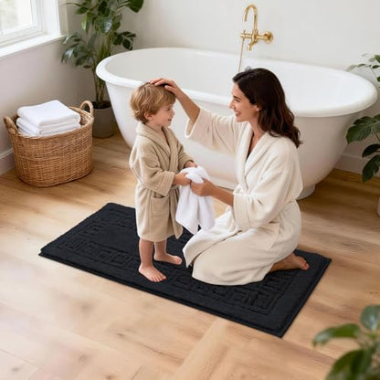 Pauwer Bathroom Rugs Sets 3 Piece, Plush Absorbent Bath Rug, Black | Microfiber Bath Mat Set, Non Slip Washable, Quick Dry Floor Carprt, Soft U Shaped Toilet Mats For Bathroom Shower Sink - color: Black