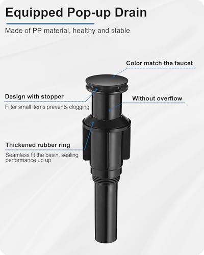 Waterfall Vessel Faucet, Tall Bathroom Faucet Black, Brass Vessel Sink Faucets Bathroom Sink Faucet One Hole Single Handle with Supply Hoses Pop-up Drain - color: Matte Black