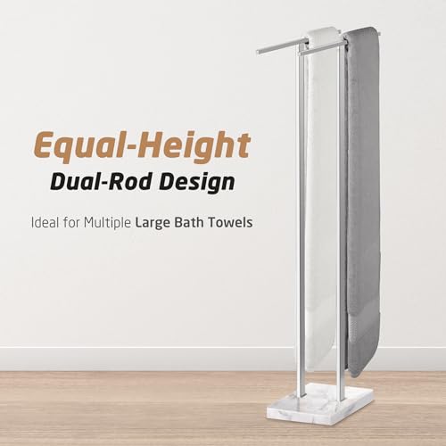 KES Standing Towel Rack, 37" H, 18/8 Stainless Steel & Marble Base Polished | Polished Finish, Equal-Height Rods, Heavy Base (8.23 Lbs), Anti-Slip Pads, Fits Towels Up To 70" - color: Polished Silver, size: 37" H (Equal-height)