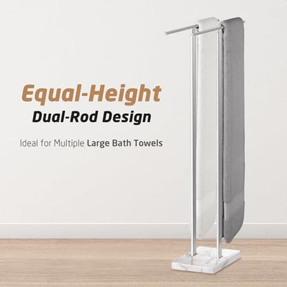 KES Standing Towel Rack, 37" H, 18/8 Stainless Steel & Marble Base Polished | Polished Finish, Equal-Height Rods, Heavy Base (8.23 Lbs), Anti-Slip Pads, Fits Towels Up To 70" - color: Polished Silver, size: 37" H (Equal-height)