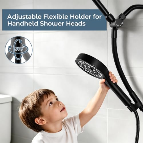 Shower Head with Handheld Combo High Pressure Black, Adjustable Bar | No drilling required, Height-Adjustable, 9-inch rainfall head, silicone slide bar, 3-waydiverter, 59-inch hose, G1/2 fit - color: 1-Black